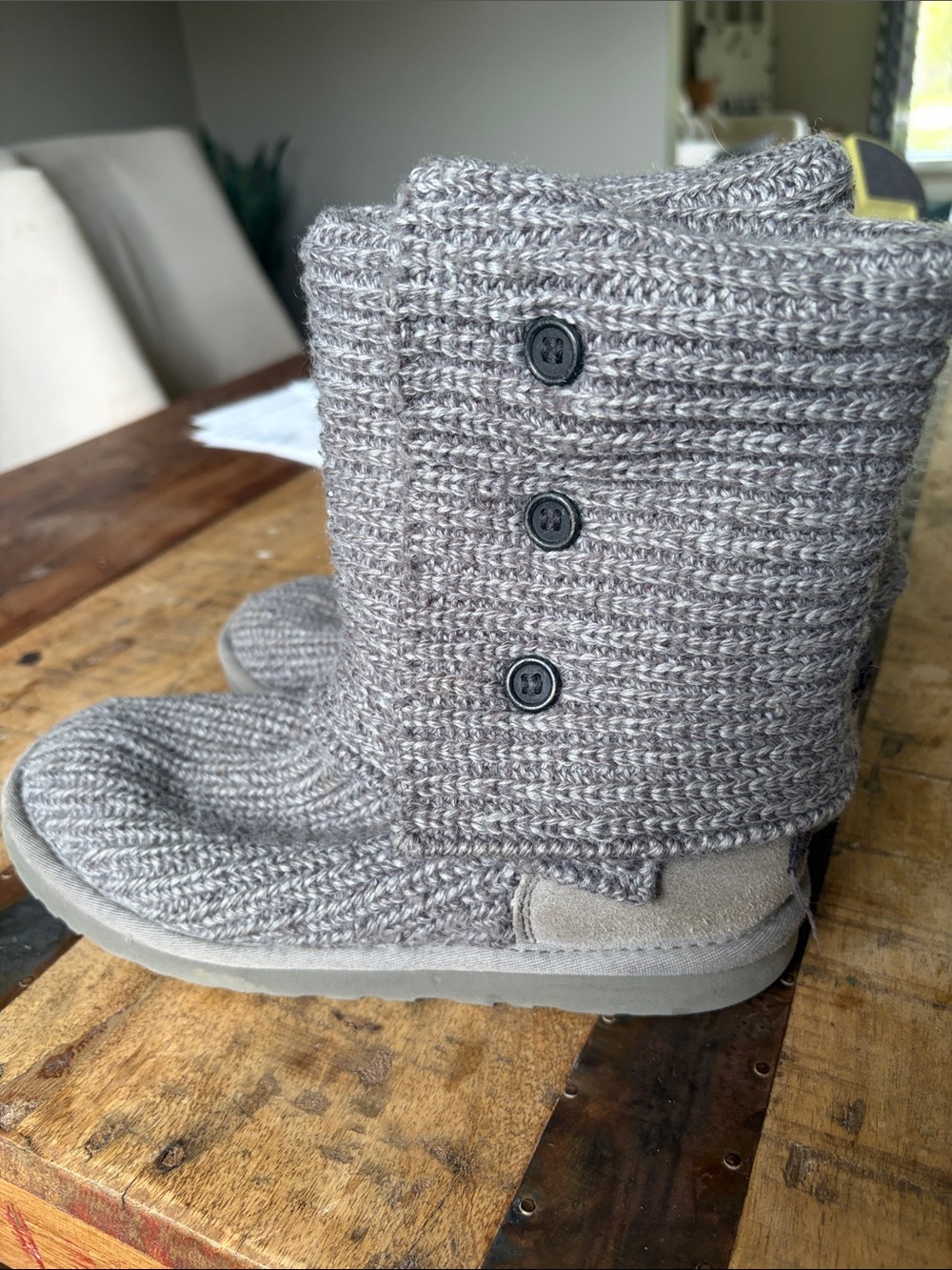 UGG Knit Button Detail Winter Boots - Gray